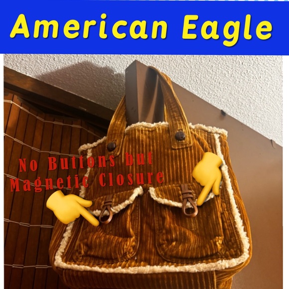 American Eagle Corduroy Shoulder Bag Missing 2 Buttons but has Magnetic Closure - Picture 2 of 8